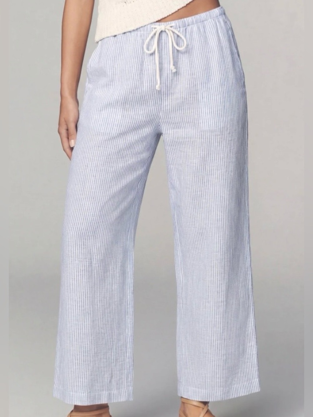 Blanc Bleu  Pinstripe Wide-Leg linen Pants